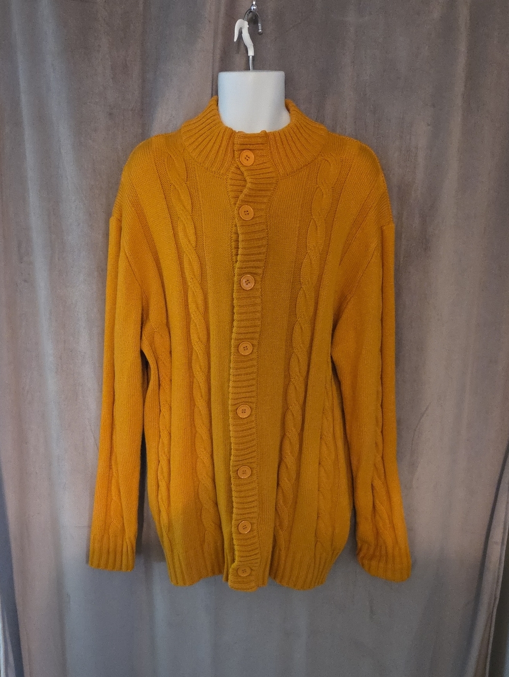 NWOT 3X Cable-Knit Button Cardigan Sweater - Mustard